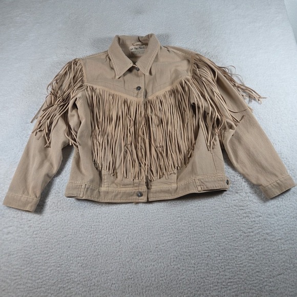 Free People Jackets & Blazers - We The Free People After Hours Fringe Denim Jacket in Taupe Tan Size Medium